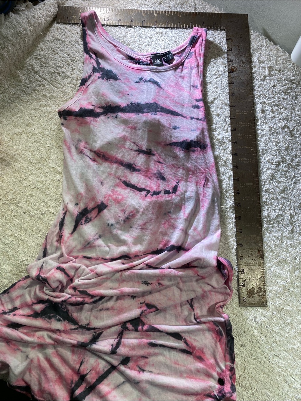 Volcom Pink & Black Tie-Dye Maxi Tank Dress with Open Back